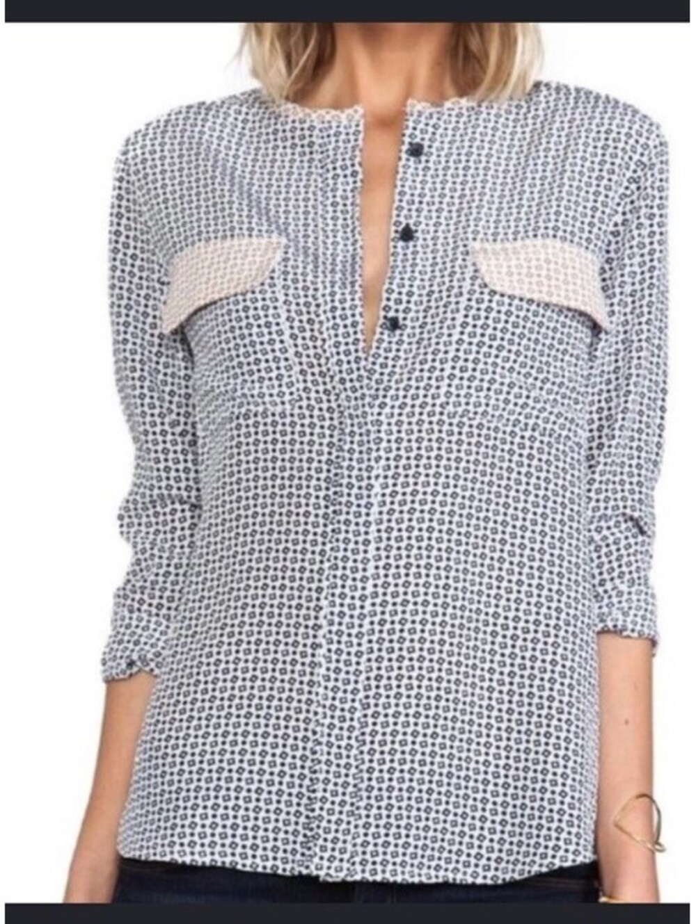 Equipment Collarless Silk Geometric Polka Dot Button Down Blouse Size Small $228